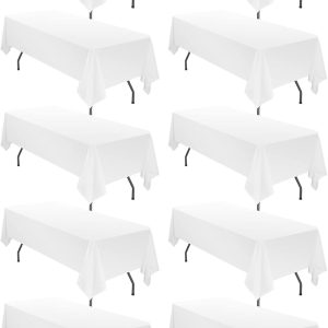 10 Pack 60 x 102 Inch Tablecloth, White Tablecloth for 6 Feet Rectangle Tables, Stain and Wrinkle Resistant Washable Fabric Table Cloth for Wedding Party Dining Table Buffet Parties and Camping