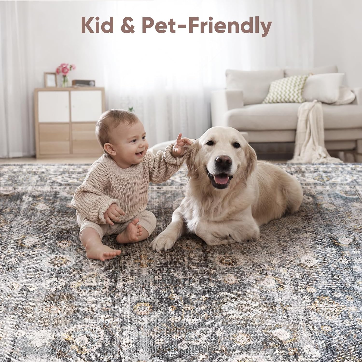 Runner Rug Hallway Runner Rug Washable Kitchen Runner Rugs with Rubber Backing 2'6''x8' 100% Polyester Vintage Rug for Entryway Indoor, Kitchen, Laundry, Bedroom (Grey and Brown) - Image 4