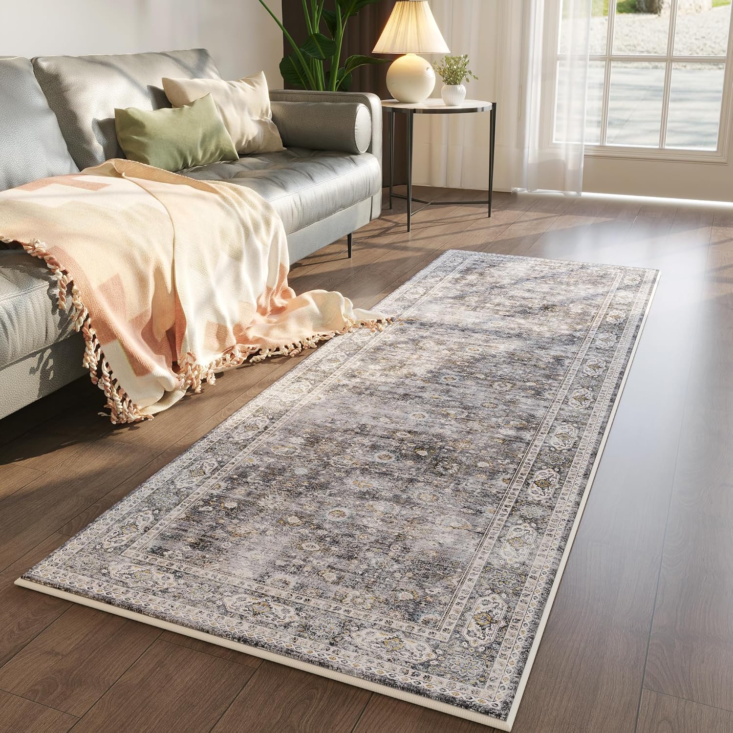 Runner Rug Hallway Runner Rug Washable Kitchen Runner Rugs with Rubber Backing 2'6''x8' 100% Polyester Vintage Rug for Entryway Indoor, Kitchen, Laundry, Bedroom (Grey and Brown) - Image 5