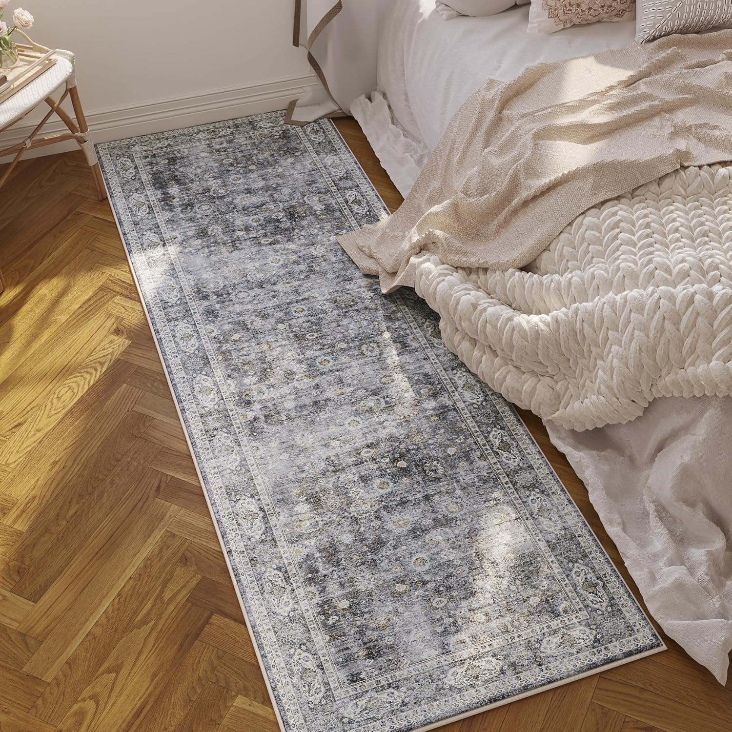 Runner Rug Hallway Runner Rug Washable Kitchen Runner Rugs with Rubber Backing 2'6''x8' 100% Polyester Vintage Rug for Entryway Indoor, Kitchen, Laundry, Bedroom (Grey and Brown) - Image 6