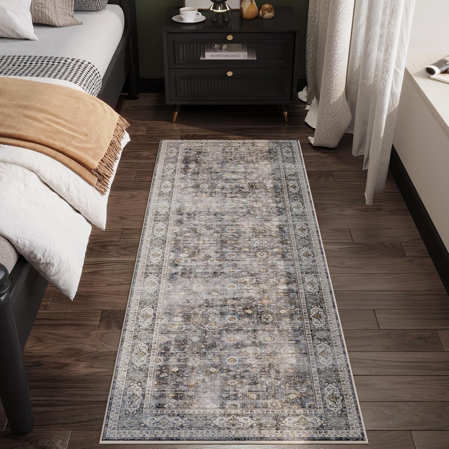 Runner Rug Hallway Runner Rug Washable Kitchen Runner Rugs with Rubber Backing 2'6''x8' 100% Polyester Vintage Rug for Entryway Indoor, Kitchen, Laundry, Bedroom (Grey and Brown) - Image 7