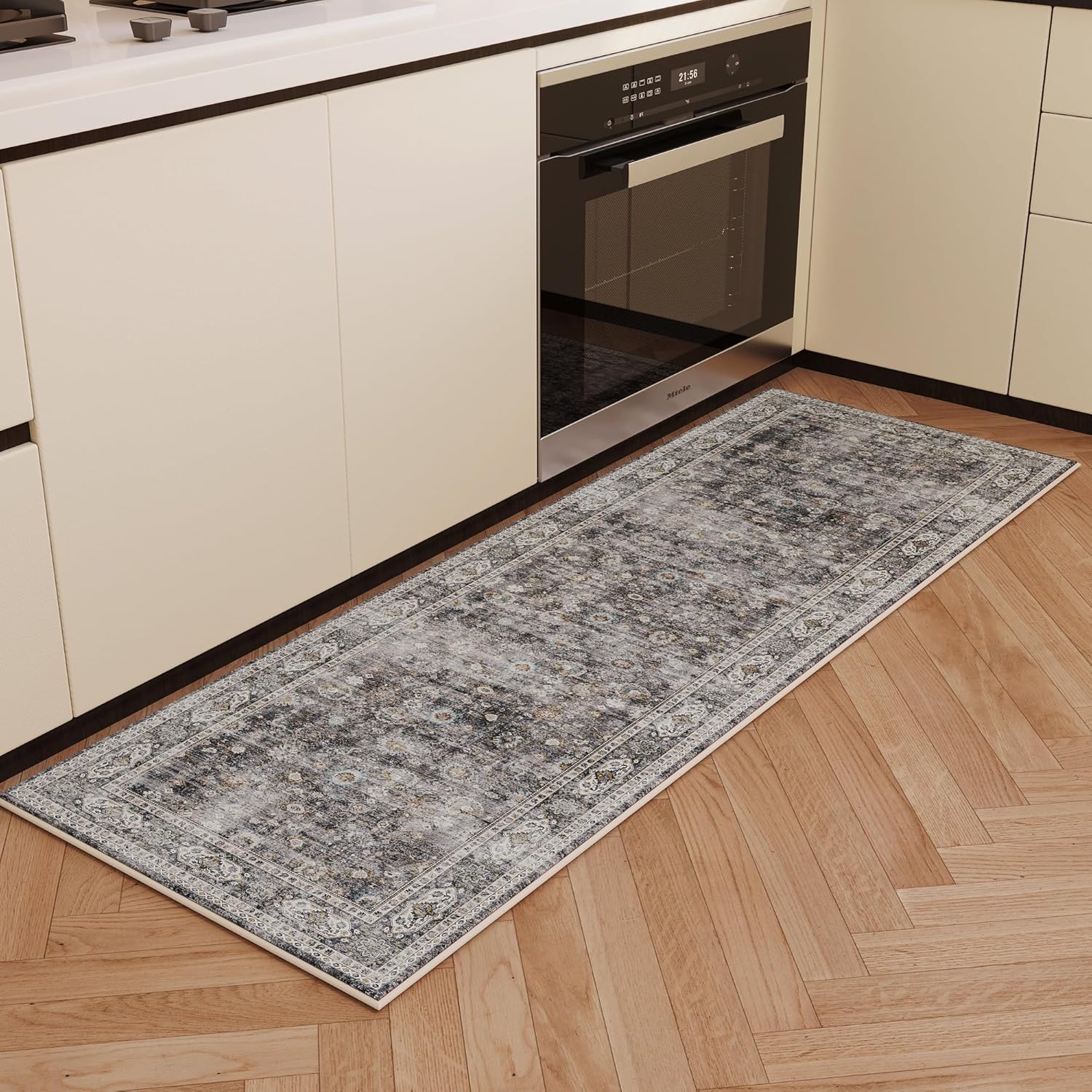 Runner Rug Hallway Runner Rug Washable Kitchen Runner Rugs with Rubber Backing 2'6''x8' 100% Polyester Vintage Rug for Entryway Indoor, Kitchen, Laundry, Bedroom (Grey and Brown) - Image 8