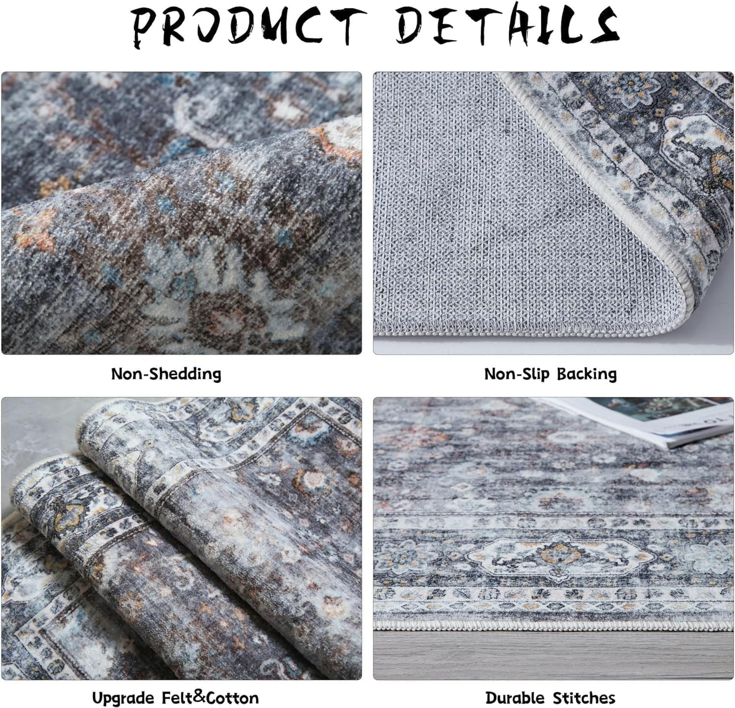 Runner Rug Hallway Runner Rug Washable Kitchen Runner Rugs with Rubber Backing 2'6''x8' 100% Polyester Vintage Rug for Entryway Indoor, Kitchen, Laundry, Bedroom (Grey and Brown) - Image 9